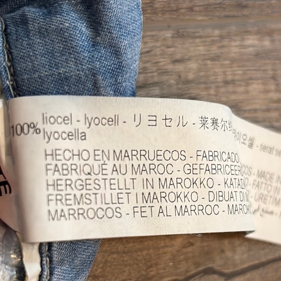 Zara Women’s Size XS‎ Blue Wide Leg Mid Calf Chambray Pants Tie Waist - Picture 11 of 12